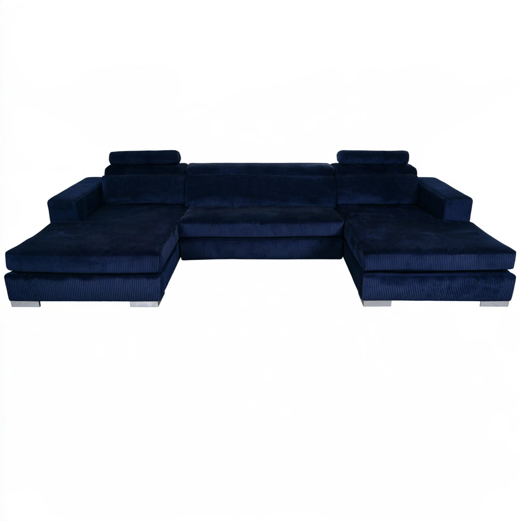 Modulaire hoekbank met ribfluwelen bekleding, kleur blauw