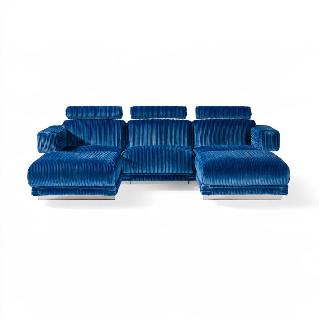 Modulaire hoekbank met ribfluwelen bekleding, kleur blauw