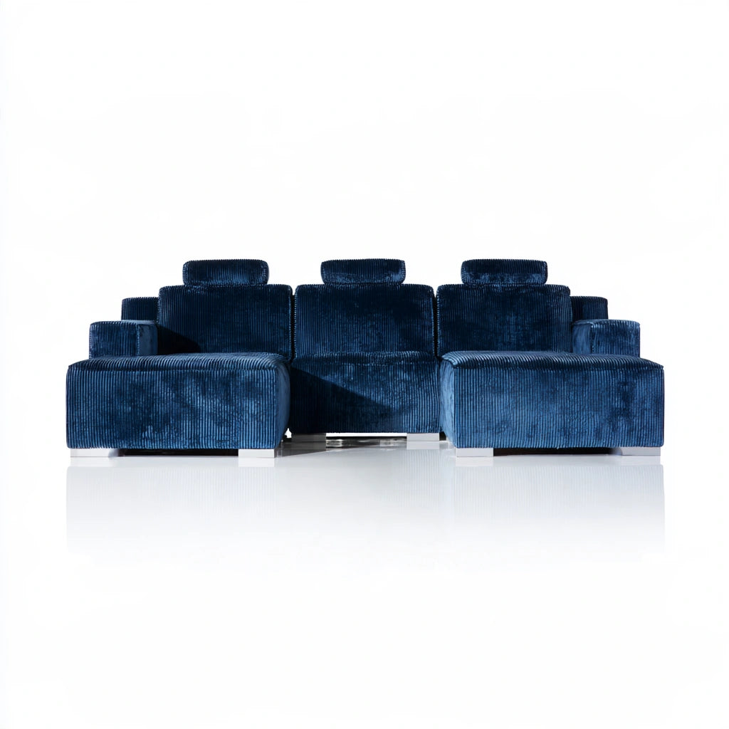 Modulaire hoekbank met ribfluwelen bekleding, kleur blauw