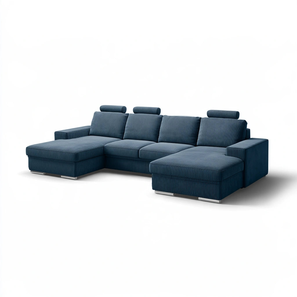 Modulaire hoekbank met ribfluwelen bekleding, kleur blauw