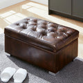 Opbergbank met leren bekleding, kleur donkerbruin