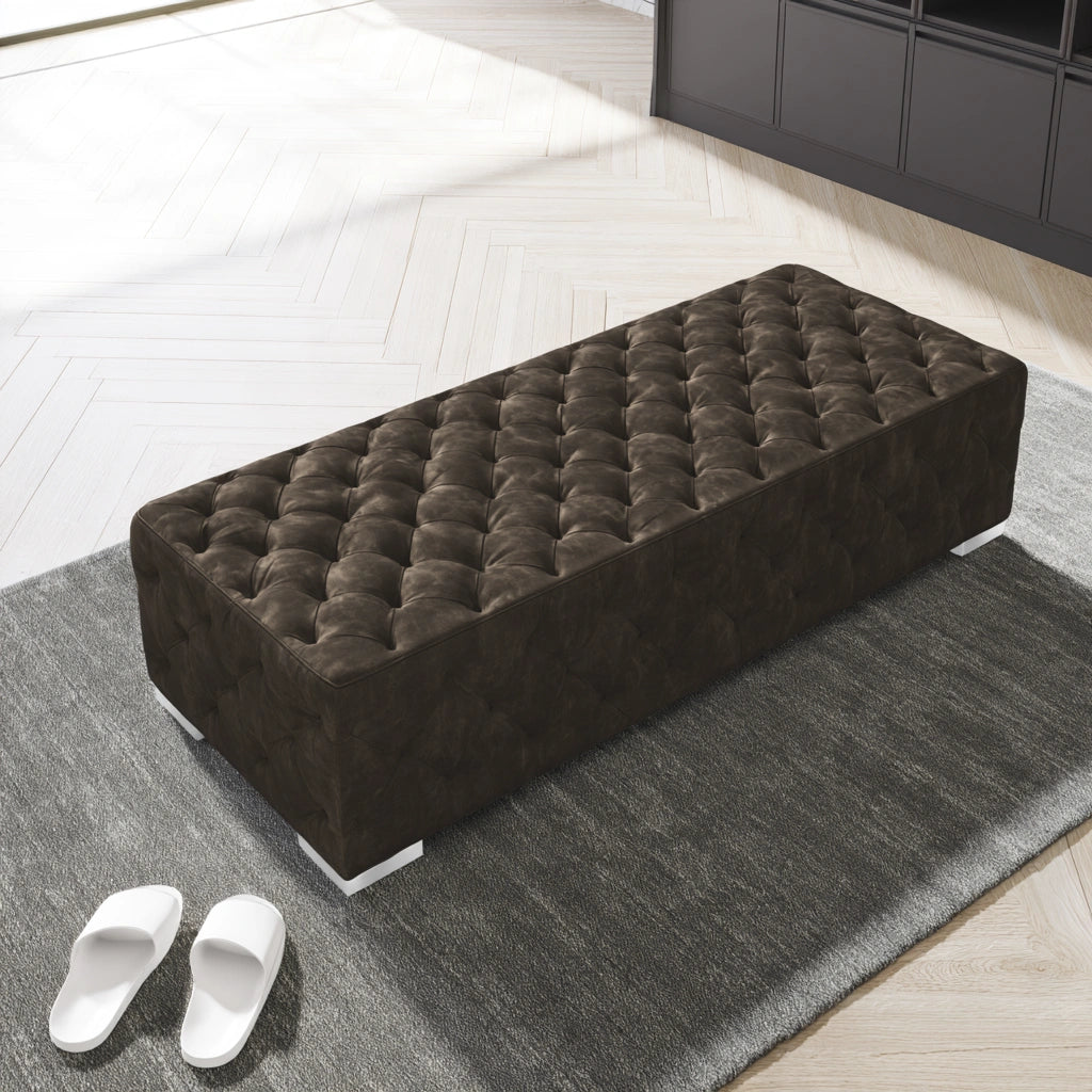 Opbergbank met leren bekleding, kleur donkerbruin